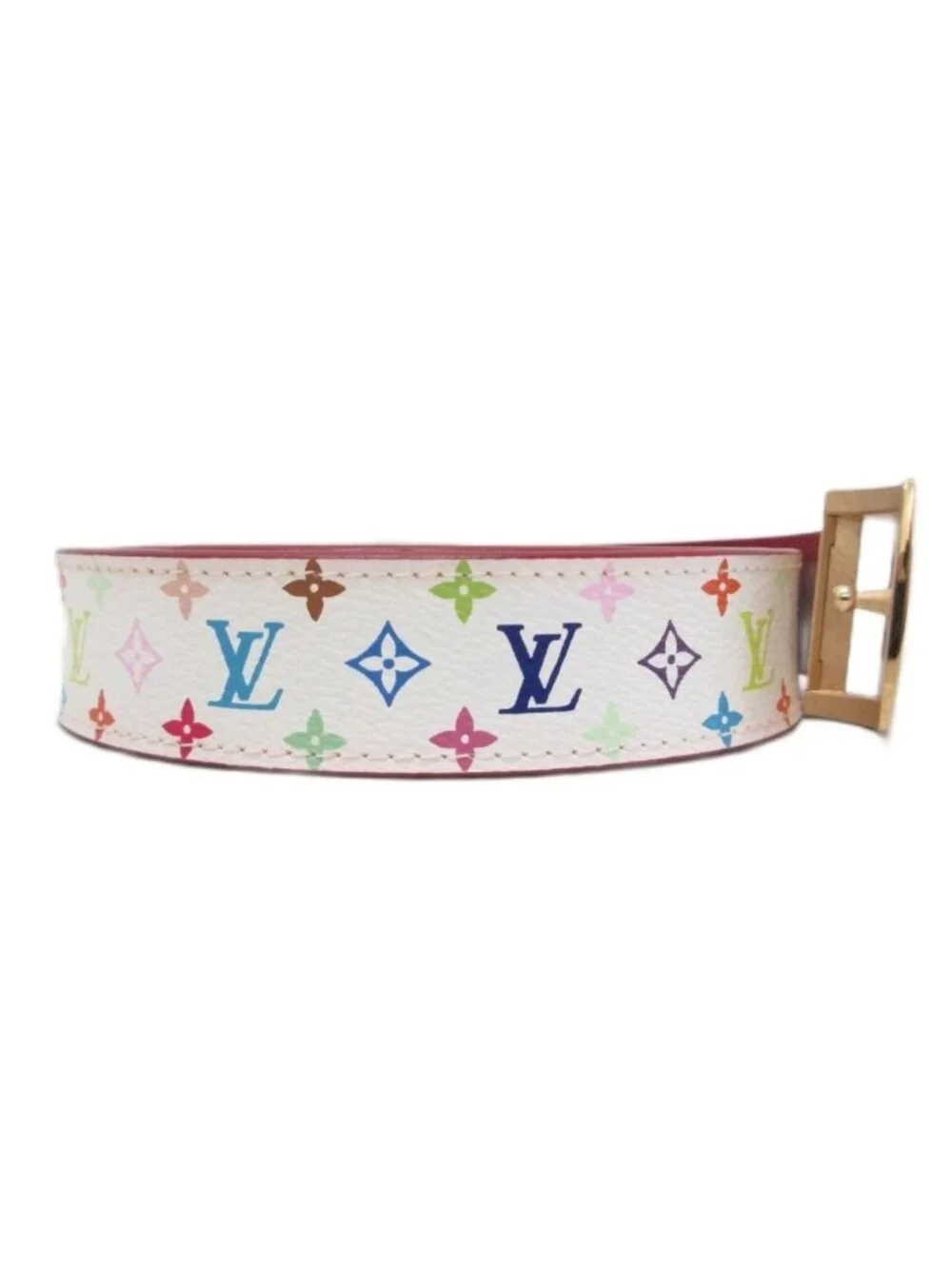 Louis Vuitton Monogram Ceinture Carre Belt Logo Buckle LV 34 85 White Multicolor